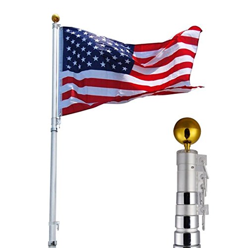 25ft Aluminum Telescoping Flagpole Kit Outdoor Gold Ball  1 US America Flag New