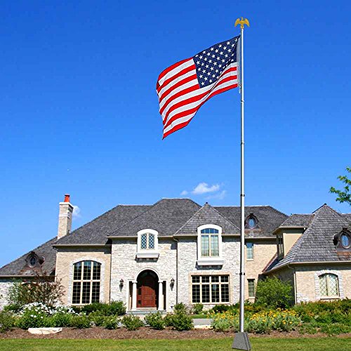 25ft Telescopic Aluminum Flag Pole Eagle Top Kit w Free 3x5 Us Flag Ball Top Telescoping Flagpole