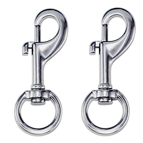 AOWISH 2-Pack 316 Stainless Steel Flag Pole Swivel Round Eye Bolt Snap Hook 3 Inch Marine Grade Single Ended Flagpole Snap Clips Attachment Hardware to Attach Flag to Flagpole with Rope Silver