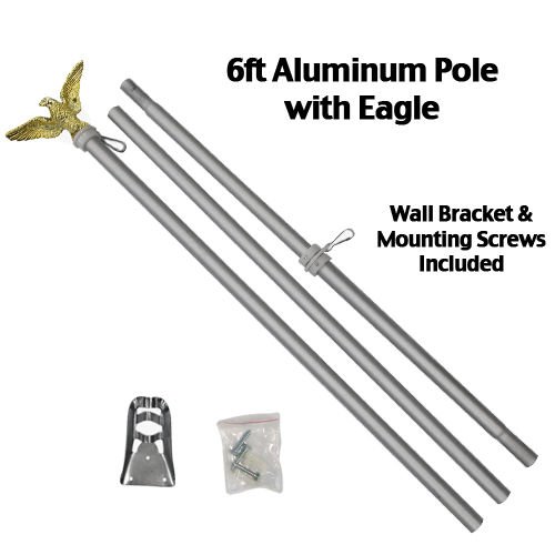 Moon 6 Ft Brushed Aluminum Flagpole Flag Pole kit Eagle Hardware Bracket Residential Premium Vivid Color and UV Fade Best Garden Outdor Decor Resistant Canvas Header and Polyester Material Flag