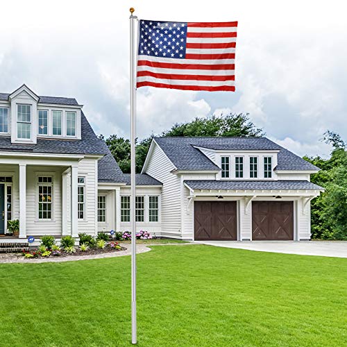 ZENY Sectional Flag Pole Kit American Flagpole Ball Top Hardware Outdoor Garden Halyard Pole In Ground Flagpole with 3x5 US Flag for Residential or Commercial20FT
