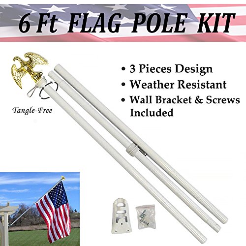 ANLEY Flag Pole Kit 6 Ft Tangle Free Spinning - Weather Resistant Aluminum Matte Coating - Eagle Flagpole Topper - Include Wall Mount Bracket - 6 Foot Long