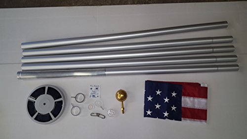 25 Ft Deluxe Silver Tangle Free Residential Flagpole WindstrongÂ Includes Commercial 100 LUX Solar Flagpole Light 4x6 Ft Valley Forge US American Flag Made in the USA Warranty