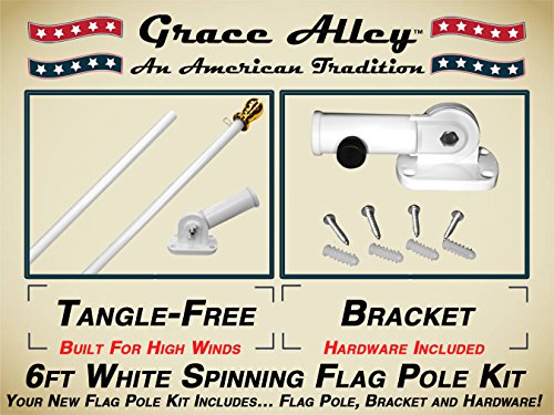 Flag Pole Kit Outdoor Flag Pole Kit includes Tangle Free Spinning Flagpole and Flagpole bracket White