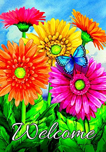 &quotgerbera Welcome&quot - Summer - Standard Size 28 Inch X 40 Inch Decorative Double Sided Flag