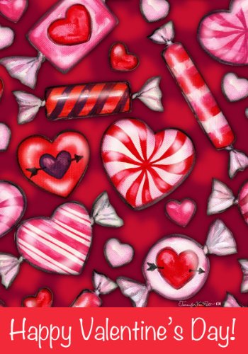 Happy Valentines Day - Heart Candy Valentine Double Sided Standard Size Decorative Flag 28 X 40 Inches