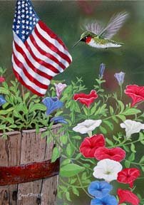 Patriotic Hummingbird Garden Size 12 X 18 Decorative Flag License and Copyright Custom Decor Inc MADE IN USA