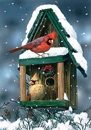 Toland - Cardinals In Snow - Decorative Winter Red Bird Birdhouse Snowflake USA-Produced Garden Flag