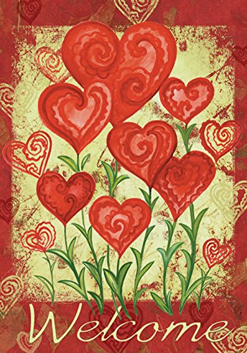 Toland - Garden Hearts - Decorative Valentine Day Welcome Red Love USA-Produced House Flag