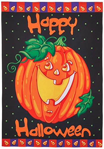 Toland - Happy Halloween - Decorative Pumpkin Holiday Jack O Lantern Usa-produced House Flag