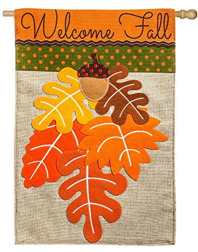 Evergreen Welcome Fall Leaf Bouquet Burlap House Flag 28 X 44 Inches