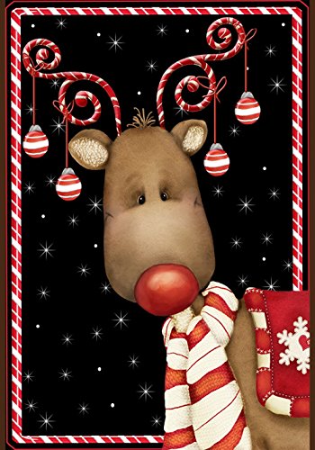 Toland - Candy Cane Reindeer - Decorative Rudolph Winter Christmas Holiday Usa-produced House Flag