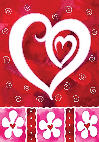 Toland - Heart Flowers - Decorative Valentine Day Love Red USA-Produced House Flag
