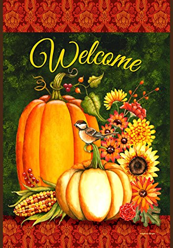 Toland - Welcome Gourds - Decorative Harvest Fall Autumn Pumpkin Flower Usa-produced House Flag