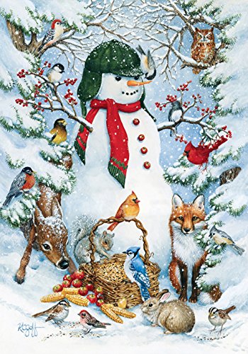 Toland - Woodland Snowman - Decorative Peace Winter Animals Snow Forest USA-Produced House Flag