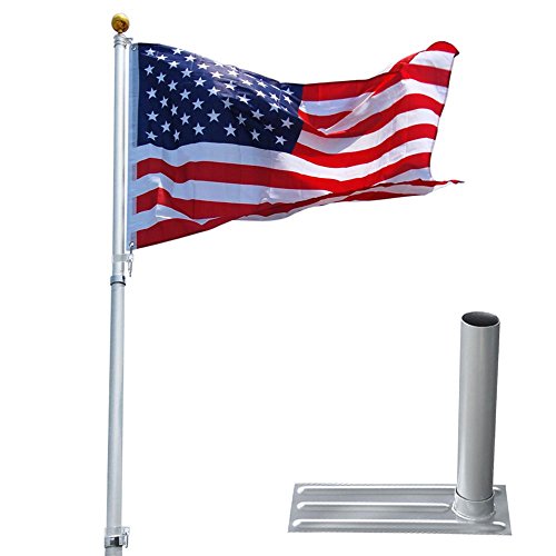 25ft Telescopic Aluminum Flag Pole + Wheel Tire Mount Stand Kit W/ Free 3'x5' Us Flag & Ball Top Telescoping Flagpole