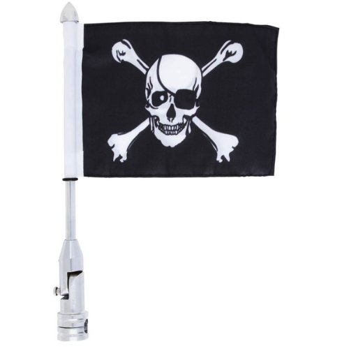 Motorcycle Flagpole Mount and Skull Cross-Bones Flag - One Size