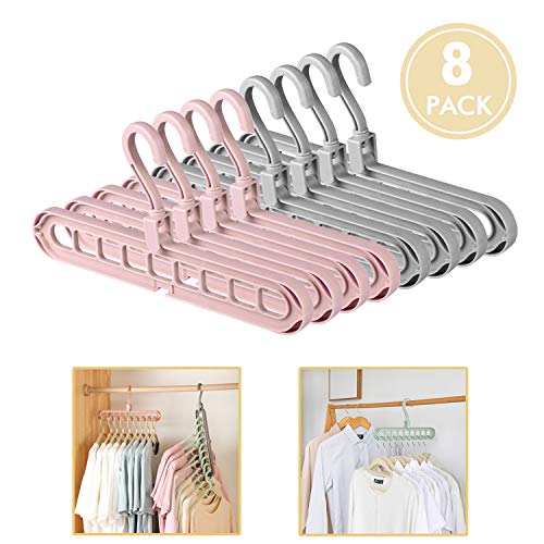 ESOUL TECHNOLOGY Magic Hangers Closet Space Saving Clothes Hanger Organizer Pack of 8 Plastic Suit Hangers 360 Degree Swivel 4pink4gray