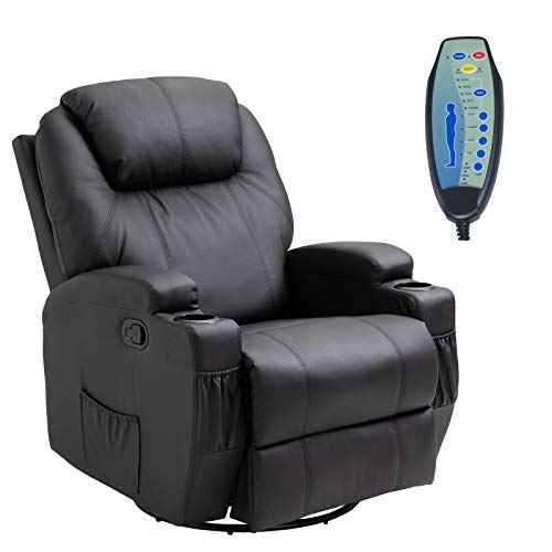 HomCom PU Leather Heated Vibrating 360 Degree Swivel Massage Recliner Chair with Remote - Black
