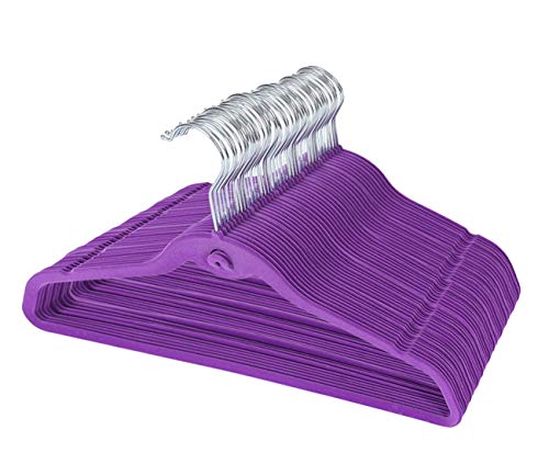 TQVAI Cascading Velvet Hangers with 360 Degree Swivel Hooks Ultra Thin No Slip 50 Pack Purple