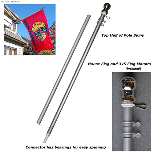 Aluminum 6' Foot Spinning Silver Flagpole For Grommet Or House Flag