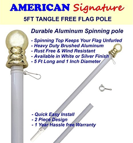 Flag Pole 5 Ft - Heavy Duty Aluminum Spinning Tangle Free Flagpole By American Signature For Sale! - Best Quality