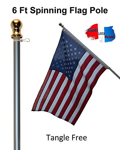 Flag Pole: 6' Ft Brushed Aluminum Flagpole - Spinning & Tangle Free - Heavy Duty - Wind Resistant And Rust Free