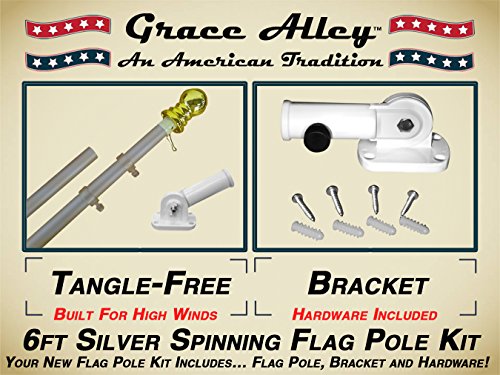 Flag Pole Kit: Outdoor Flag Pole Kit Includes Tangle Free Spinning Flagpole And Flagpole Bracket. For Amazon Prime