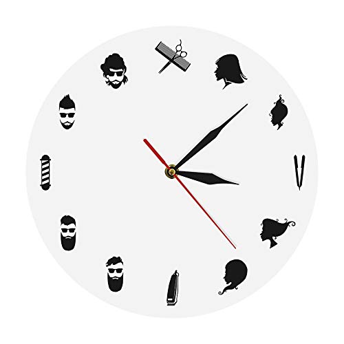 GUABOHHY Barber Shop Wall Art Decor Wall Clock Watch Modern Design Pole Shears Beauty Salon Clock Wall Unique Gift for Hairdresser