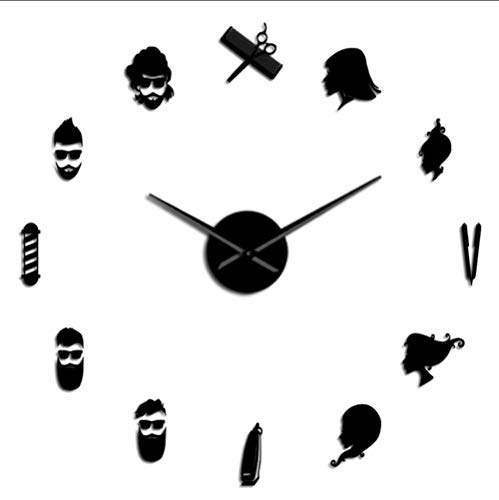 Huanxidp Wall Clocks Barber Pole Shears Beauty Salon DIY Wall Art Giant Wall Clock Big Needle Frameless Barbering Shop Hairdressing Large Wall Watch 37 Inch