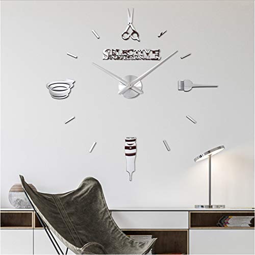 WFUBY Wall Clock Barber Pole Shears Beauty Salon DIY Wall Art Giant Wall Clock Big Needle Frameless Barbering Shop Hairdressing Large Wall 47inch