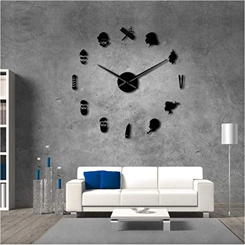 WPFZH Acrylic Wall Clock Barber Pole Shears Beauty Salon DIY Wall Art Giant Wall Clock Big Needle Frameless Barbering Shop Hairdressing Large Wall Watch Black 37inch