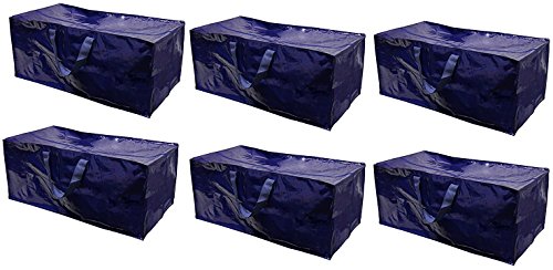 Earthwise Storage Bags Extra Large Heavy Duty Reusable Moving Totes wZipper Closure Backpack Carrying Handles - Compatible with IKEA Frakta Hand Carts Boxes Bin Pack of 6