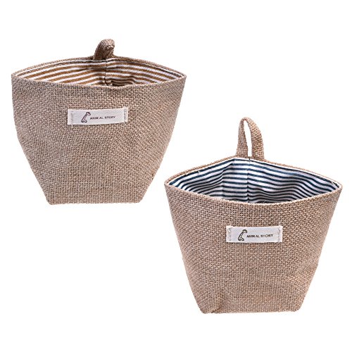 Goldblue 2 Pcs Mini Hanging Storage Bag Cotton Linen Small Storage Basket Decor Bin Bag for Wall Door Closet