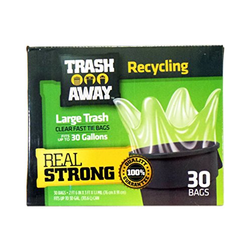 Trash Away Heavy Duty Clear Recycling Bags  Tall Strong Bags for Home Kitchen - 30 Ct 30 Gallons Large Trash Bags Paper Plastic Aluminum  Thick Recycle Bin Bags Clear