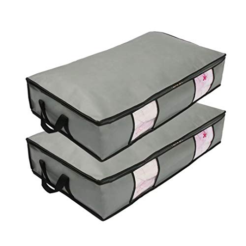 wsryx Underbed Storage Bags 2 Pack Long Under The Bed Organizer Storage Container Bins Box for Clothes Comforters Blanket Foldable with Clear Window