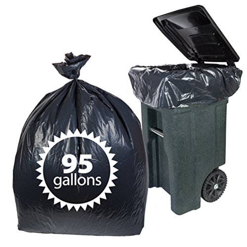 Black Plastic 95 Gallon Trash Bags By Primodendash 25 Count Extra Heavy Duty Garbage Bags For Indoor Or Outdoor Use