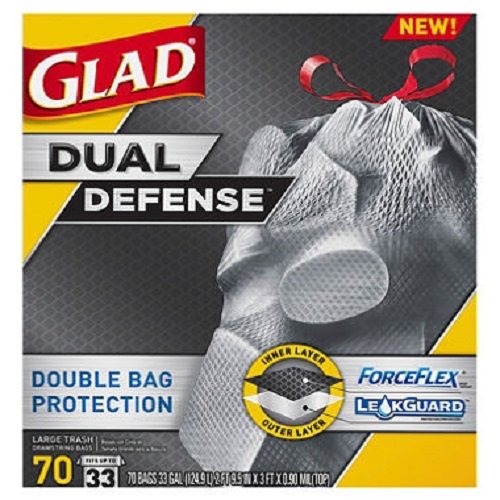 Glad Forceflex Dual Defense Large Drawstring Trash Bags 33 Gal 70 Ct