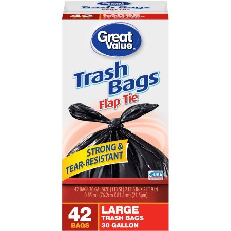 Great Value Flap Tie Closure Large Trash Bags 30 gal 42 count