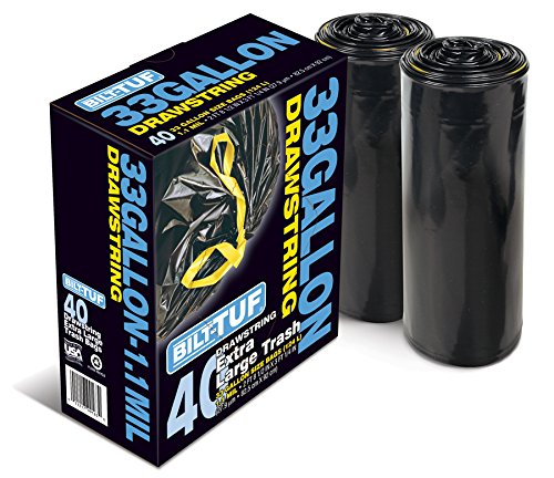 Bilt-tuf Large Trash 33 Gallon Drawstring 40 Count Black Outdoor Trash Bags