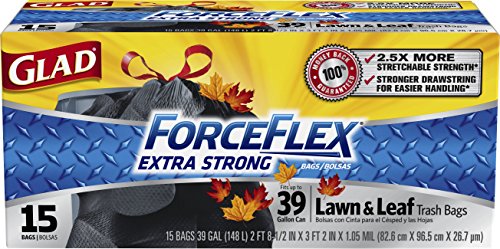 Glad ForceFlex Extra Strong Lawn and Leaf Drawstring Trash Bags 39 Gallon 15 Count Pack of 6 Packaging may vary