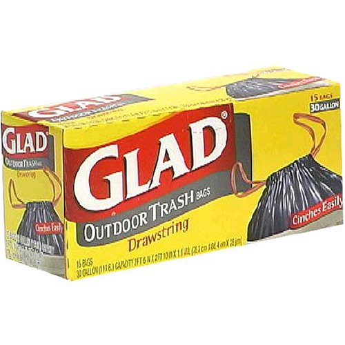 Glad Outdoor Trash Bags With Drawstring, 30 Gallon 15 Bags