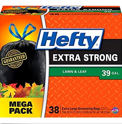 Hefty Extra Strong39 Gallon Bags 38 Count Drawstring Dependable drawstring closure Lawn and Leaf Trash Bags