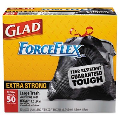 Tilex 78539bx Drawstring Outdoor Trash Bags, Forceflex, 30 X 32, Black, 50/box