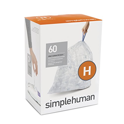simplehuman Code H Custom Fit Recycling Liners Drawstring Trash Bags 30-35 Liter  8-9 Gallon 3 Refill Packs 60 Count Clear