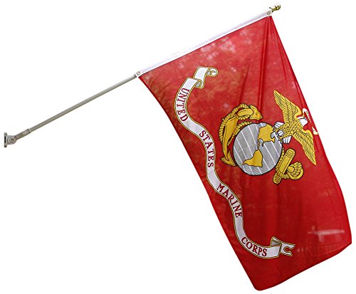Us Flag Store Telescopic Military Flagpole Kit With Adjustable Bracket Bundle 3 By 5-feet Marines Flag