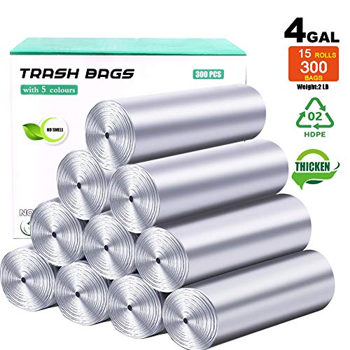 4 Gallon 300 Counts Strong Small Trash Bags Garbage Bags Wastebasket Bin Liners Plastic Trash Bags for Bathroom Bedroom Office Trash Can - New Design Nordic Macaron Grey Colors