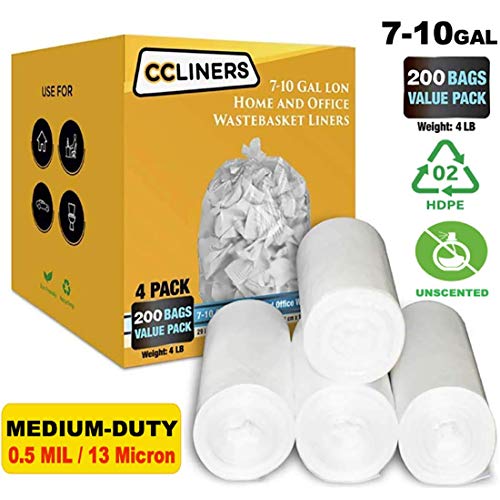 7-10 Gallon Clear Garbage Bags Medium Kitchen Trash Bags Large Plastic Wastebasket Trash Can Liners for Home and Office Bins 200 Count Fits 7 Gallon 8 Gallon 9 Gallon and 10 Gallon Bins