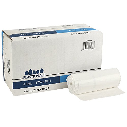 Plasticplace 4 Gallon Trash Bags │ 05 Mil │ White Garbage Can Liners │ 17 x 18 250 Count
