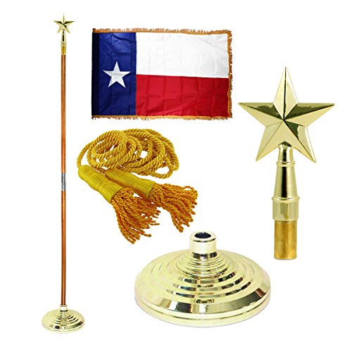 Texas 3ft x 5ft Flag Flagpole Base and Tassel Texas Star 8 Ft Pole